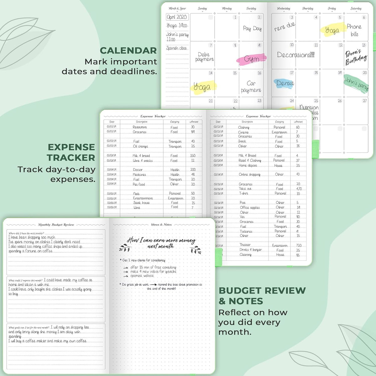 GoGirl Budget Planner – Monthly Financial Planner Organizer Budget Book. Expense Tracker Notebook Journal to Control Money, A5 (Mint Green)