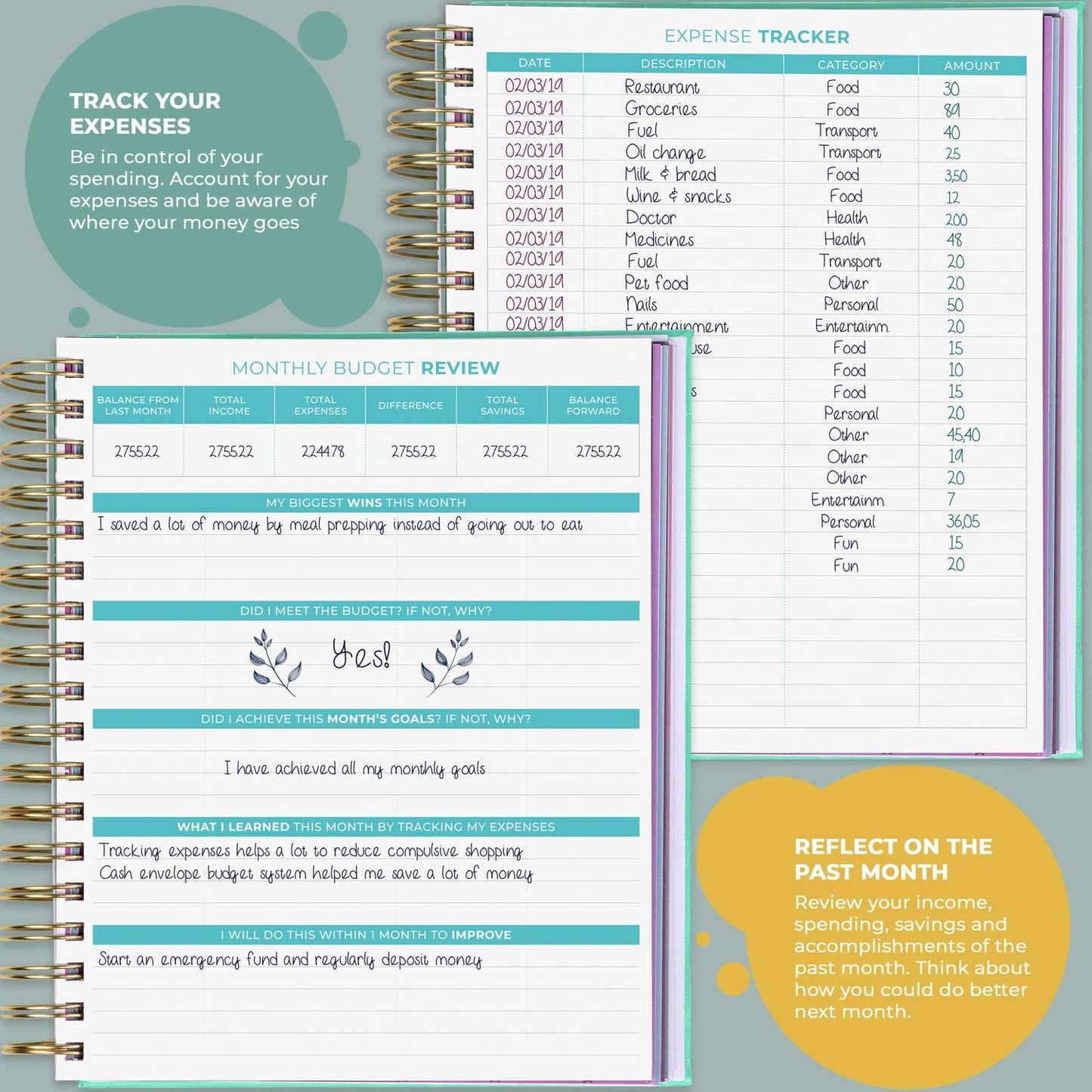 Clever Fox Budget Planner & Monthly Bill Organizer With Pockets. Expense Tracker, Budgeting Journal & Financial Book. Large, 8x9.5" (Mint Green)