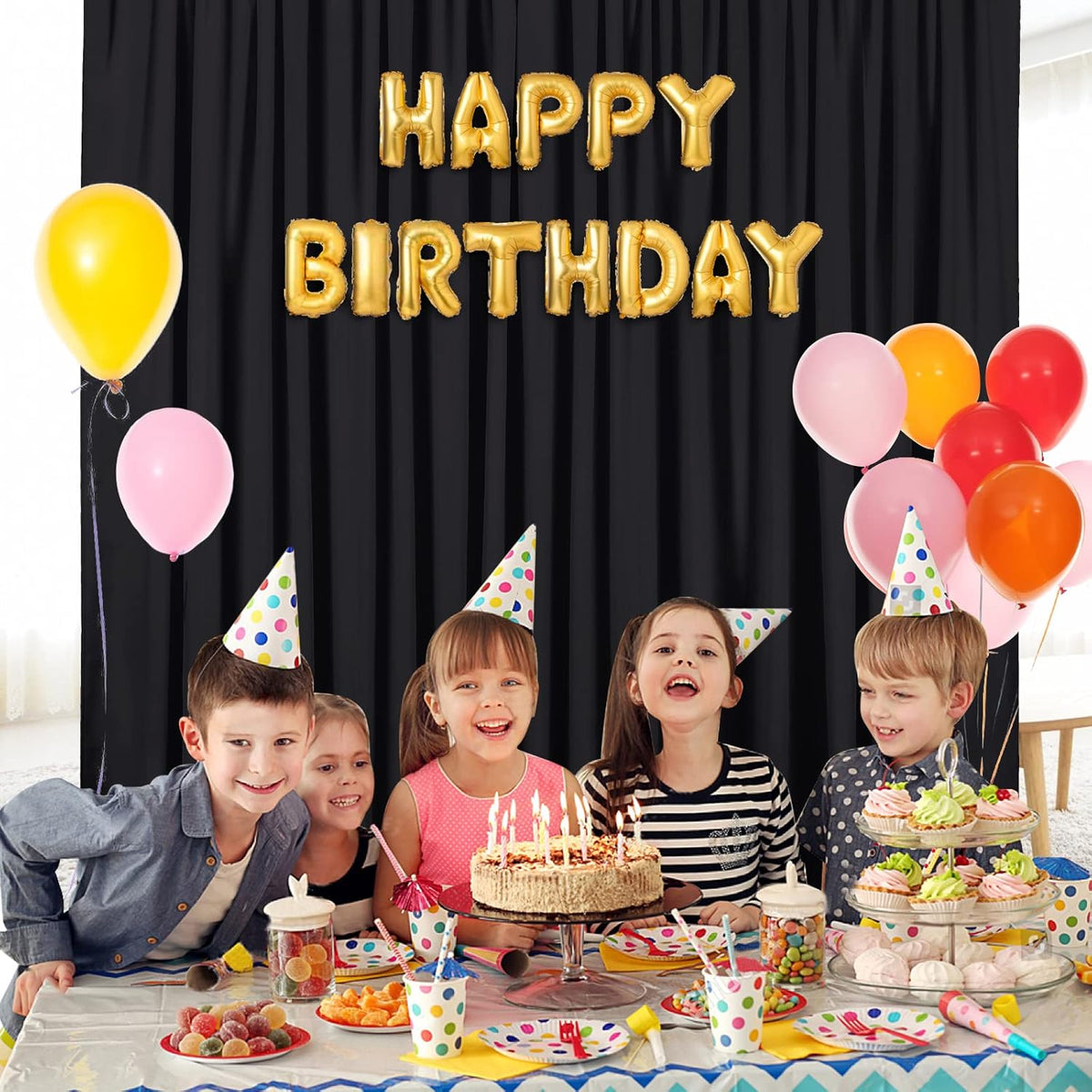Black Backdrop Curtains 20x10 FT Polyester Photo Backdrop Drapes for Wedding Birthday Party Background Decoration 4 Panels 5ft x 10ft