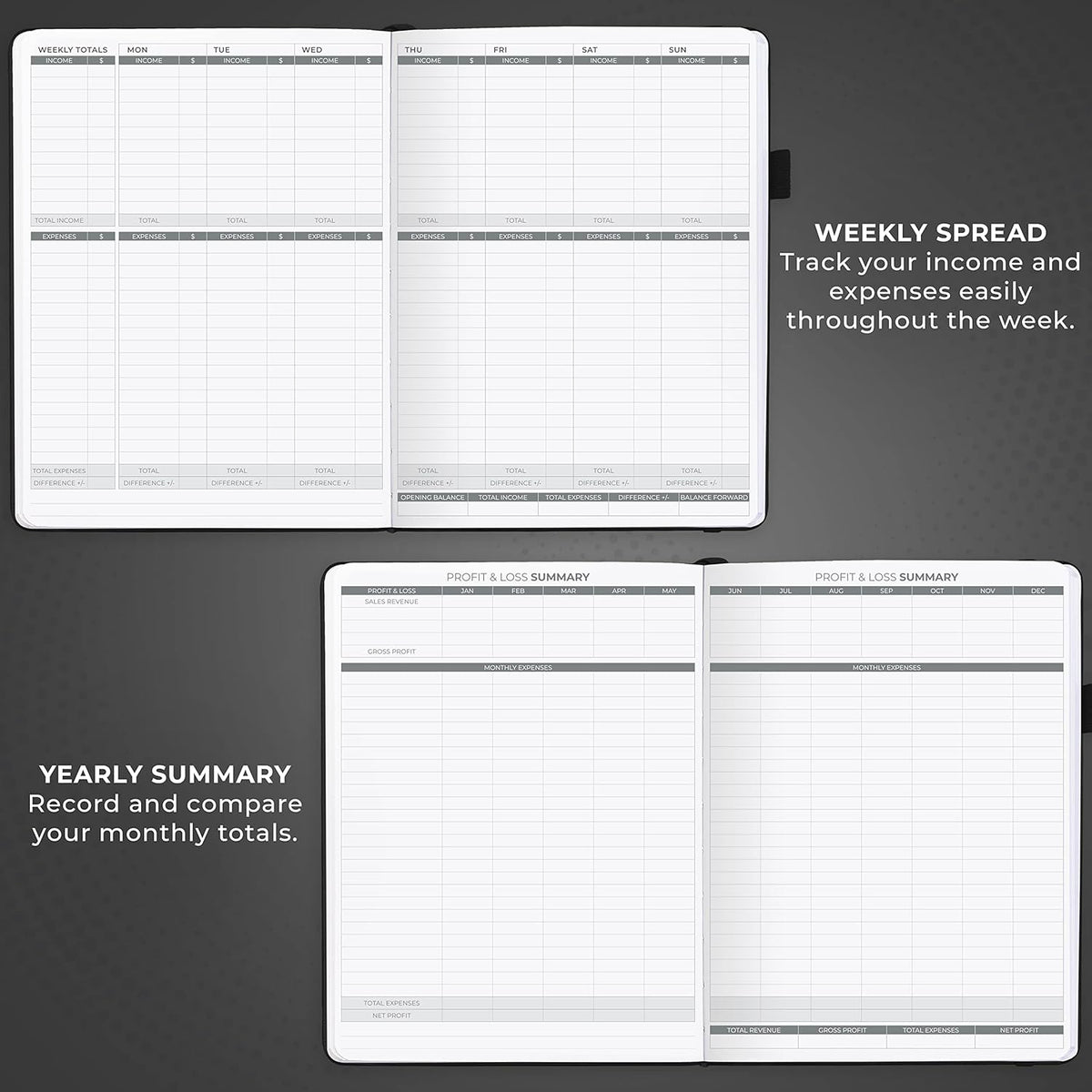 Clever Fox Income & Expense Tracker Large – Accounting & Bookkeeping Ledger Book for Small Business – 2-Year Record Notebook, A4 (Black)