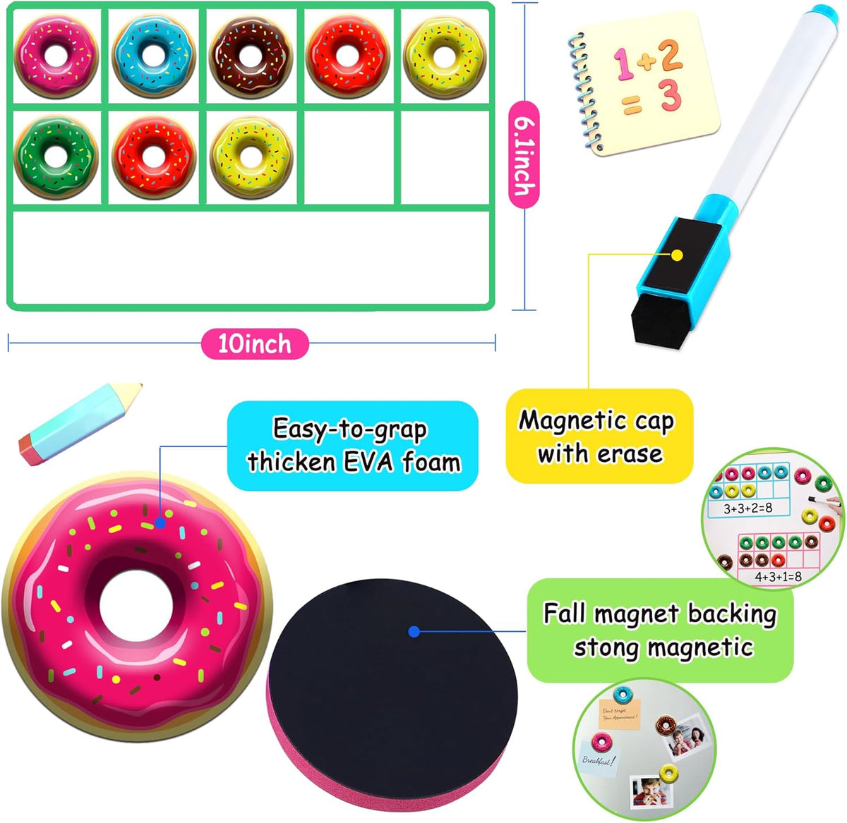 LOOIKOOS Magnetic Ten-Frame Set,Math Manipulative Games for Kids Number Counting Games,Montessori Educational Toy for Kindergarten Preschool 3 4 5 Year Old