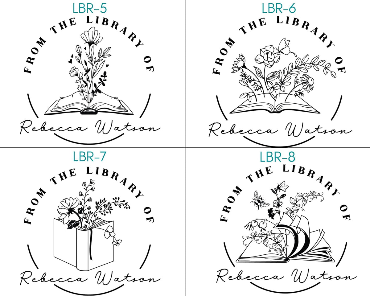 Book Embosser Personalized from The Library of | Ex Libris | Floral Stamper | Custom Library Stamps | Monogram Self-Inking Wood Handle (Floral 3)