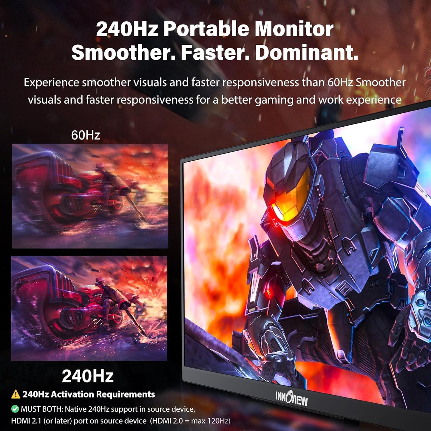 InnoView 16" 2K 240Hz Portable Monitor, 100% sRGB Portable Gaming Monitor Laptop Monitors Built-in Speakers 180° Adjustable Type-C HDMI IPS Eye Care External Second Screen for PS4 PS5 Switch Xbox PC