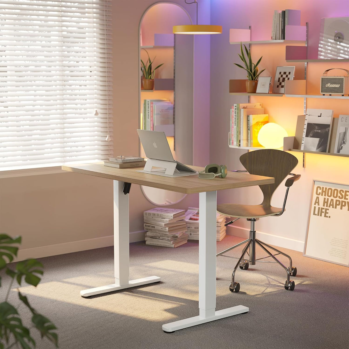 HUANUO 48" Electric Standing Desk Adjustable Height, 4 Memory Height Settings, Sit Stand Up Desk for Home Office & Computer Workstation, Light Walnut