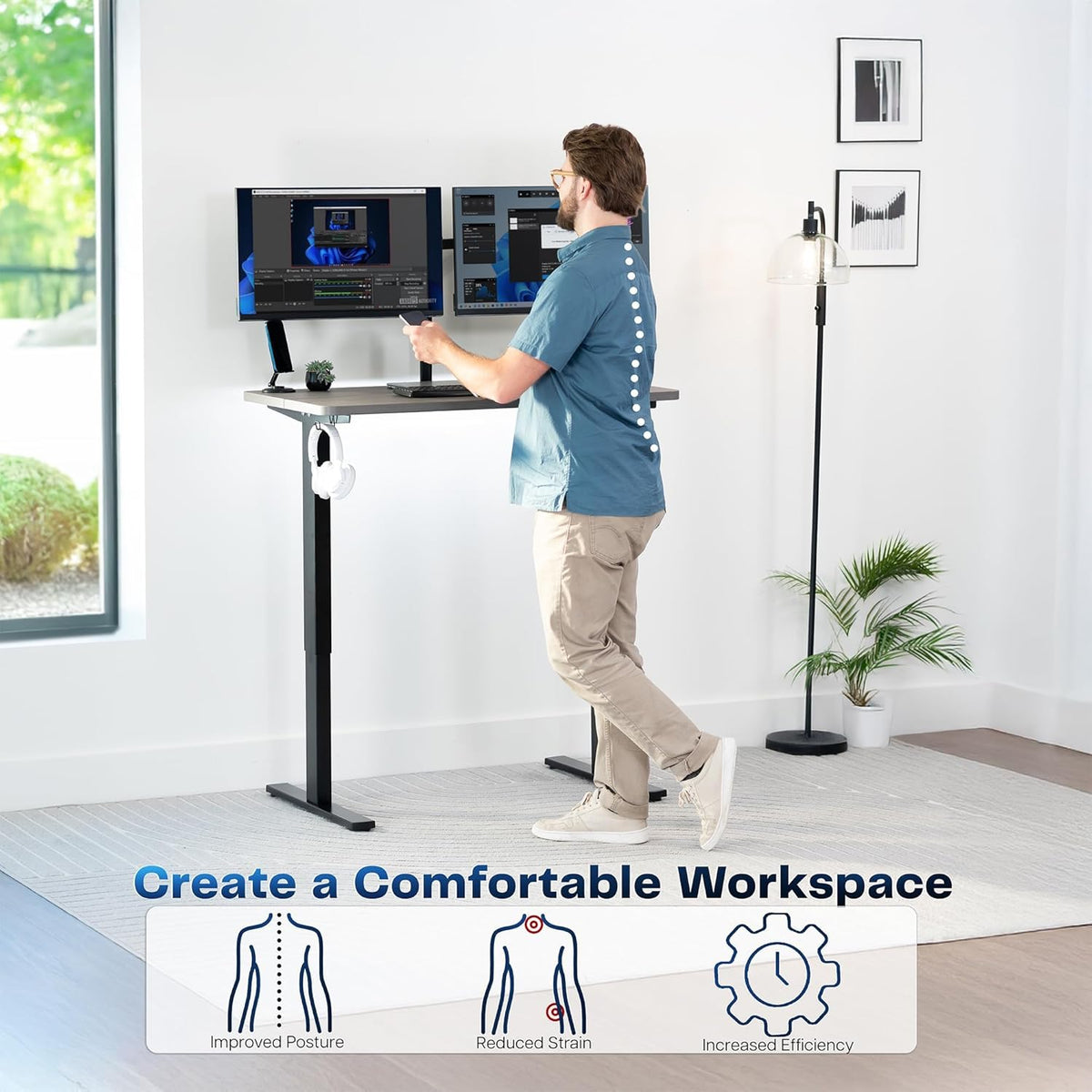VIVO Electric 43 x 24 in Standing Desk, Memory Height Adjustment, 1B Series, Dark Gray Top, Black Frame, DESK-1B4G
