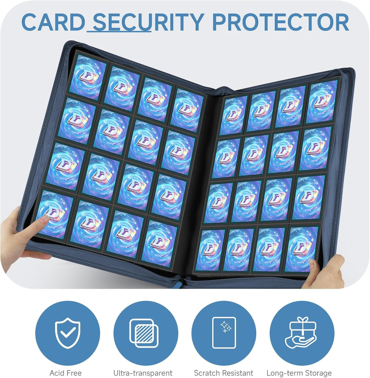 Card Binder with 1024 Cards,16 Pocket Trading Card Binder Includes 32 Page Storage Sleeves,Collection Card Album,Card Holder to Organize and Protect Cards,Navy Blue