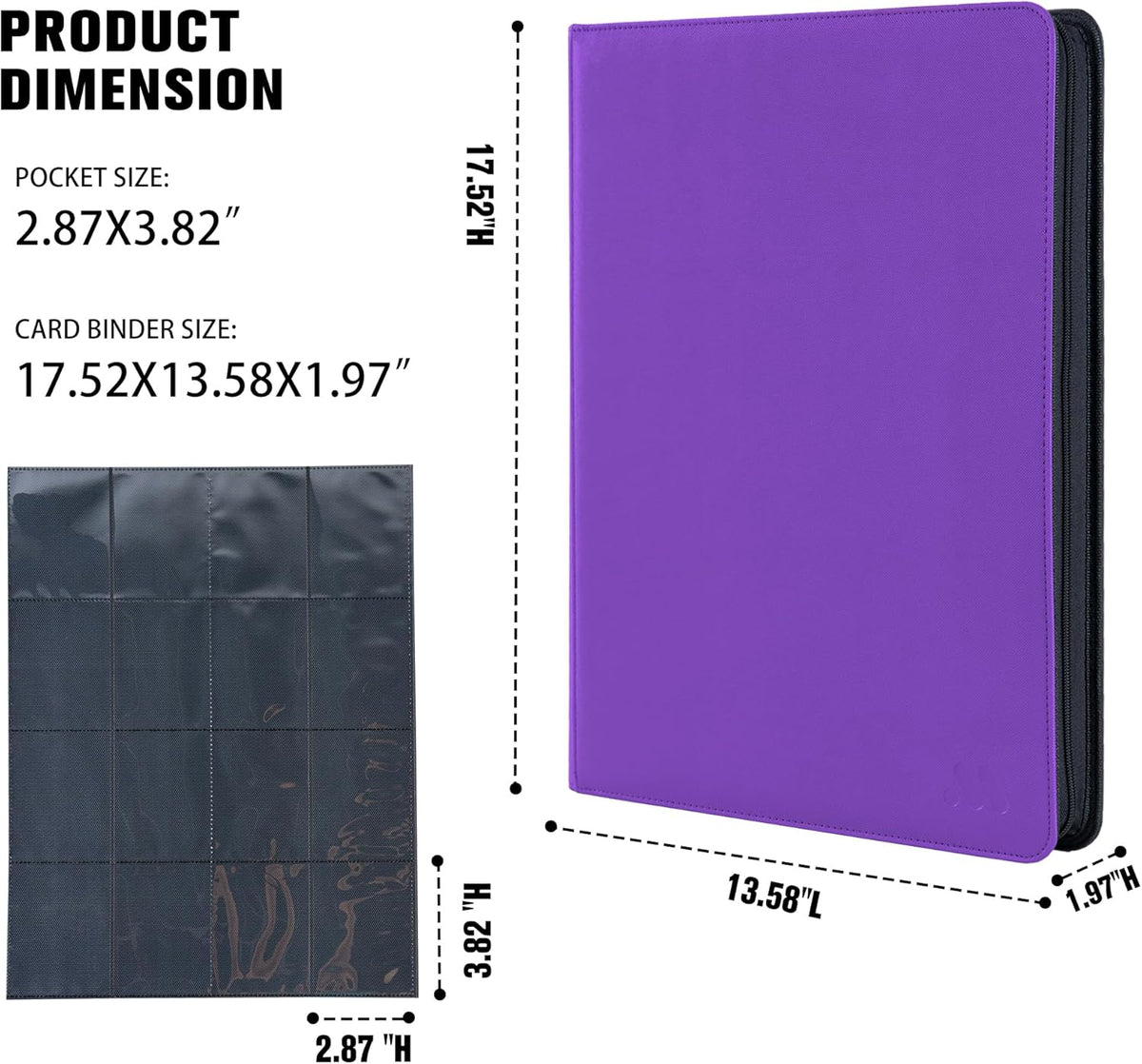 Premium 1000+ Pockets Card Binder,16 Pockets Trading Card Binder Ringless Side Loading Trading Card Album Folder for TCG - Dark Purple