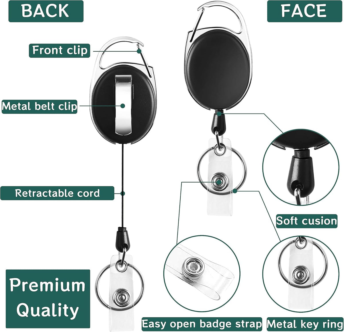 Simetufy 50Pcs Badge Holders, Heavy Duty Keychain, Retractable Badge Reels with Carabiner, Clips with 26" Cord, Key Ring