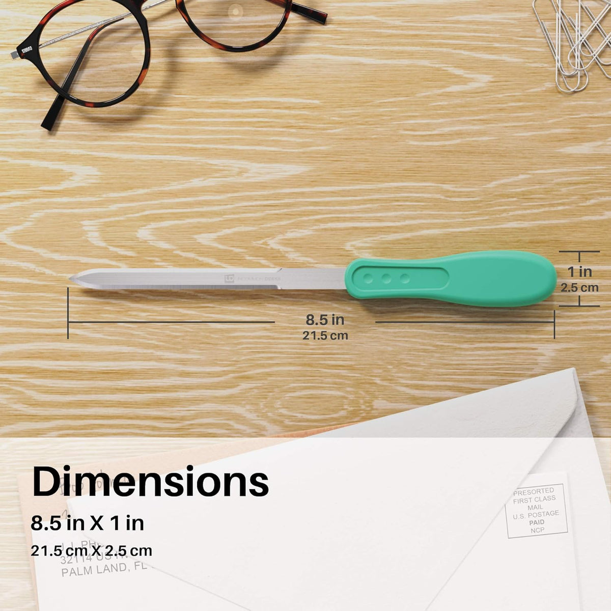 Uncommon Desks Office Letter Opener - Stainless Steel Knife-Edge Blade, Ergonomic Grip Handle (Mint Green, 3 Pieces)