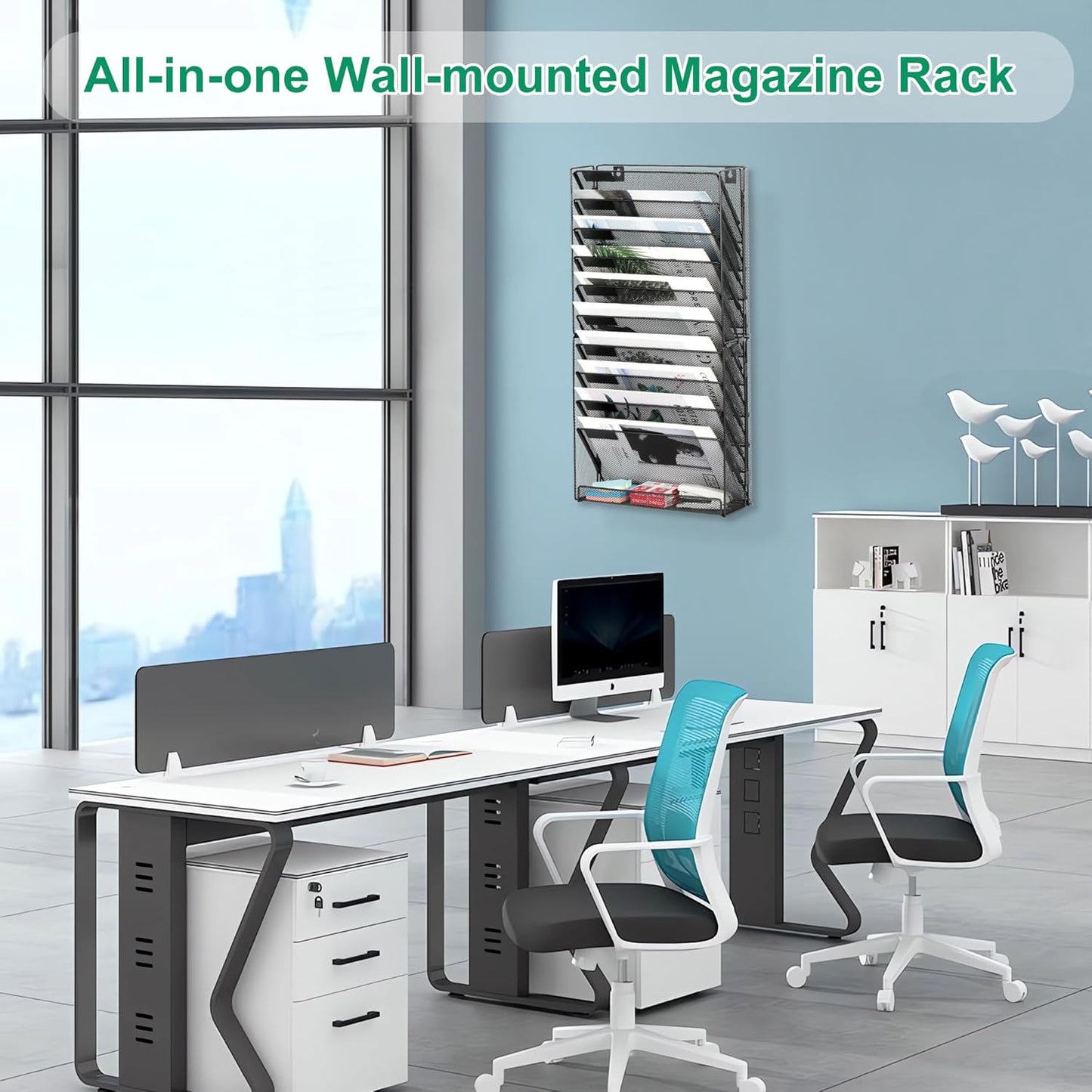 10-Tier Wall File Organizer, Hanging Mail Organizer Wall Mounted Paper Document Holder, Metal Clipboard Storage Basket for Office Home School Organization, Black