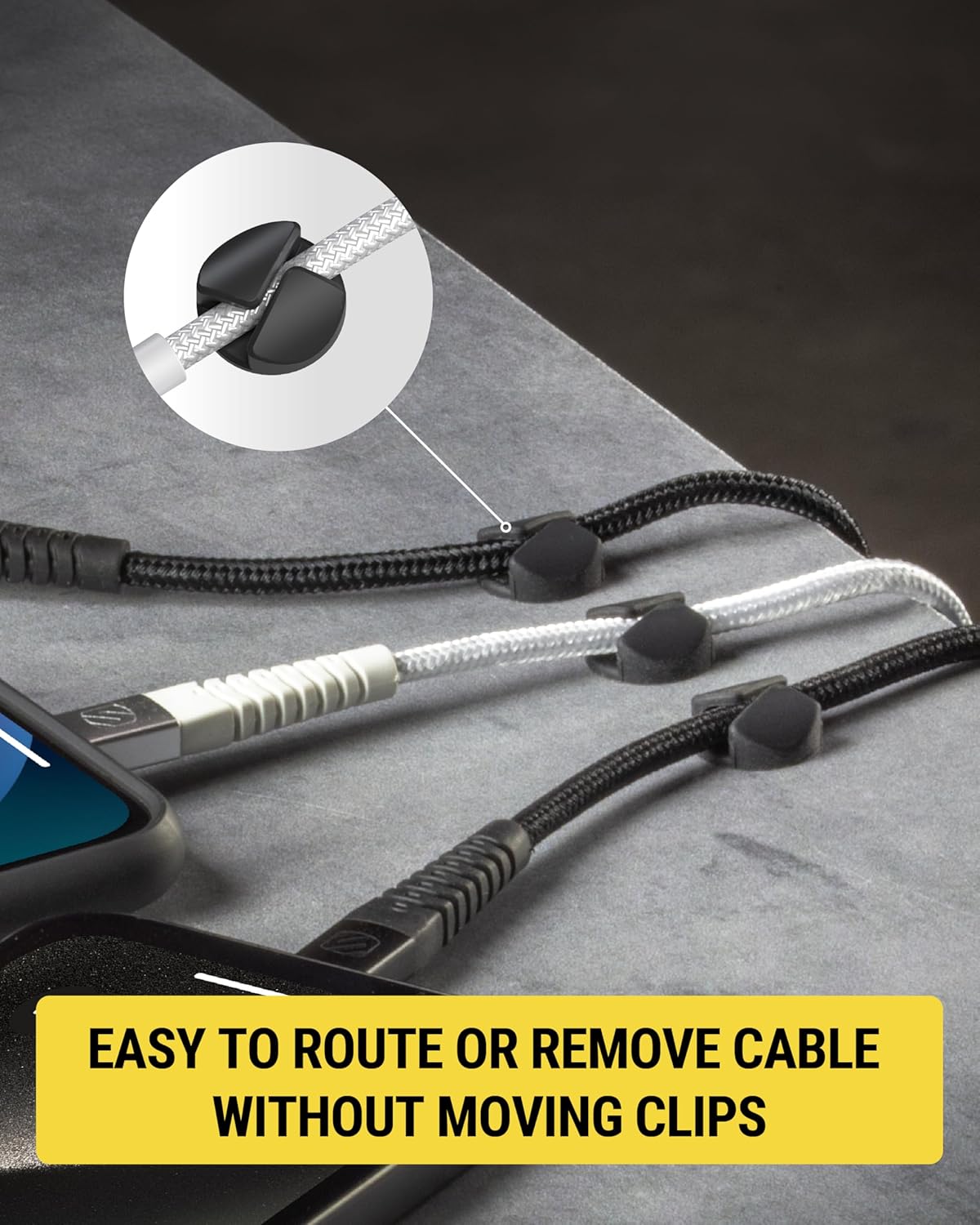 Scosche CMAR-6PKRP Cable Management Kit, 6-Pack of Black Adhesive Cable Clips for Phone Charging Cables, Charger Cords, Wire Organizer and Cord Holders for Desk, Nightstand, Car, Home, Computer