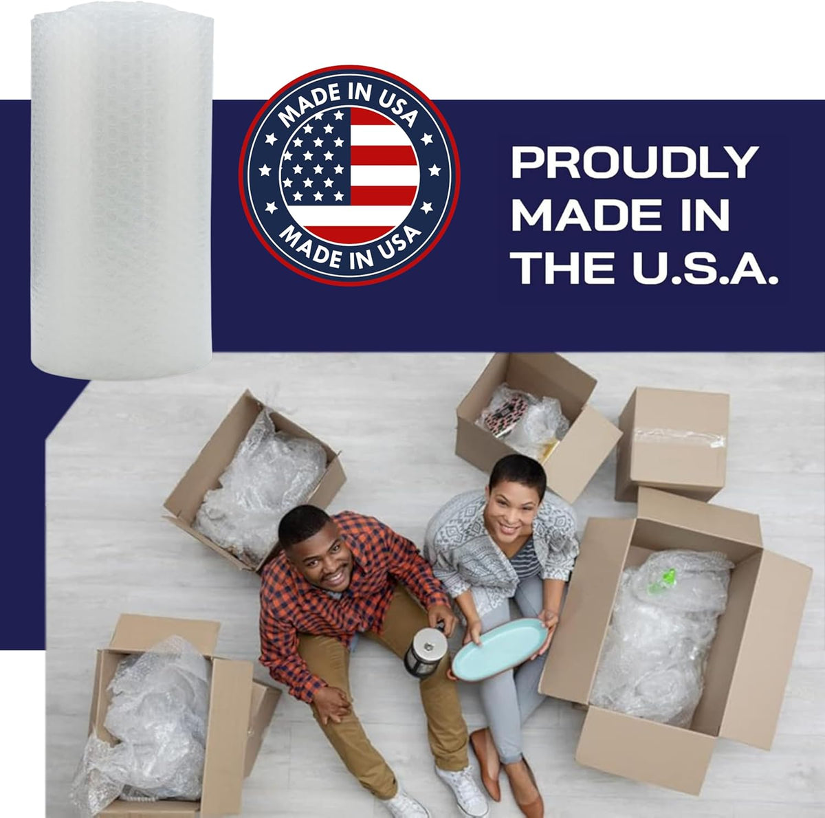 Protective Bubble Roll Wrap - 65FTx12IN Clear, 1/2" Dense Large Bubble Cushioning for Fragile Items, Dish Packing & Packaging Supplies Shipping & Storage - Perforated Every 12IN (2 Pack)