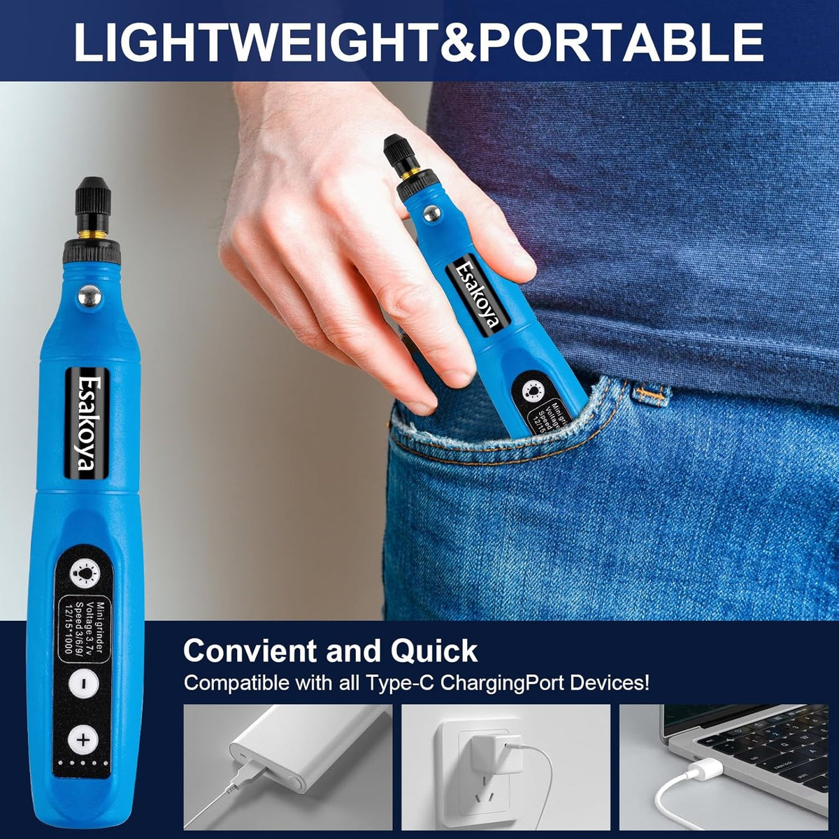 Cordless Rotary Tool, 5-Speed Mini Rotary Tool Kit with 75 Accessories, Multi-Purpose 3.7V Type-C Charging Rotary Tool for Engraving, Sanding, Polishing, Drilling, Grinding, Small DIY Crafts