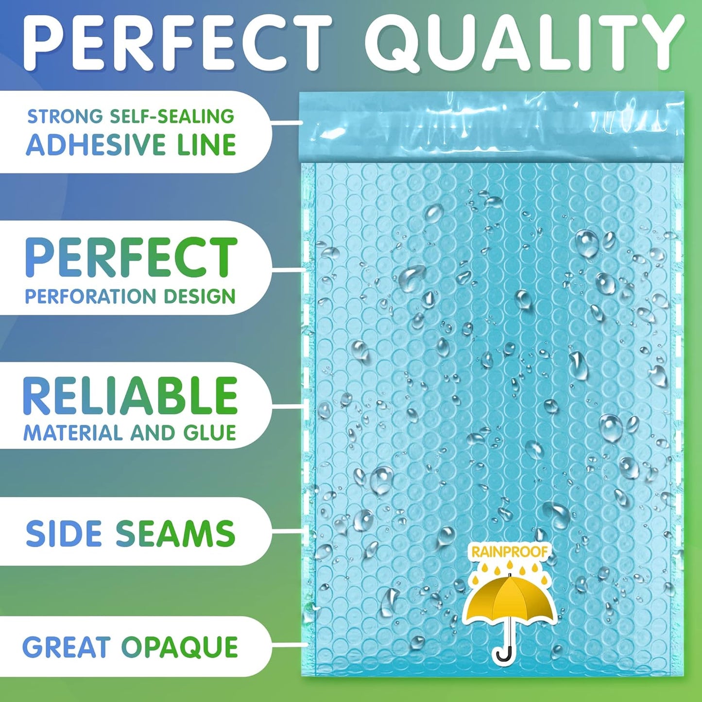 Light Blue Poly Bubble Mailers Self Seal, 9.5 x 13.5 Inch. Pack of 100 Bubble Packaging Envelopes for Shipping. Durable Padded Envelopes Waterproof. Self Seal Padded Mailers. Shipping Packages
