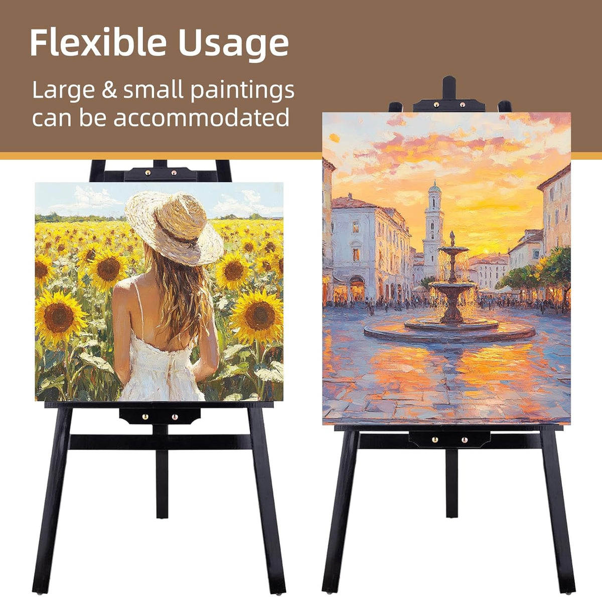 Falling in Art Easel Stand for Painting, Adjustable Wooden Easels for Painting Canvas Up to 42", Folding Art Easel for Drawing, Wedding Sign and Poster, Suitable for Kids and Adults(Black)