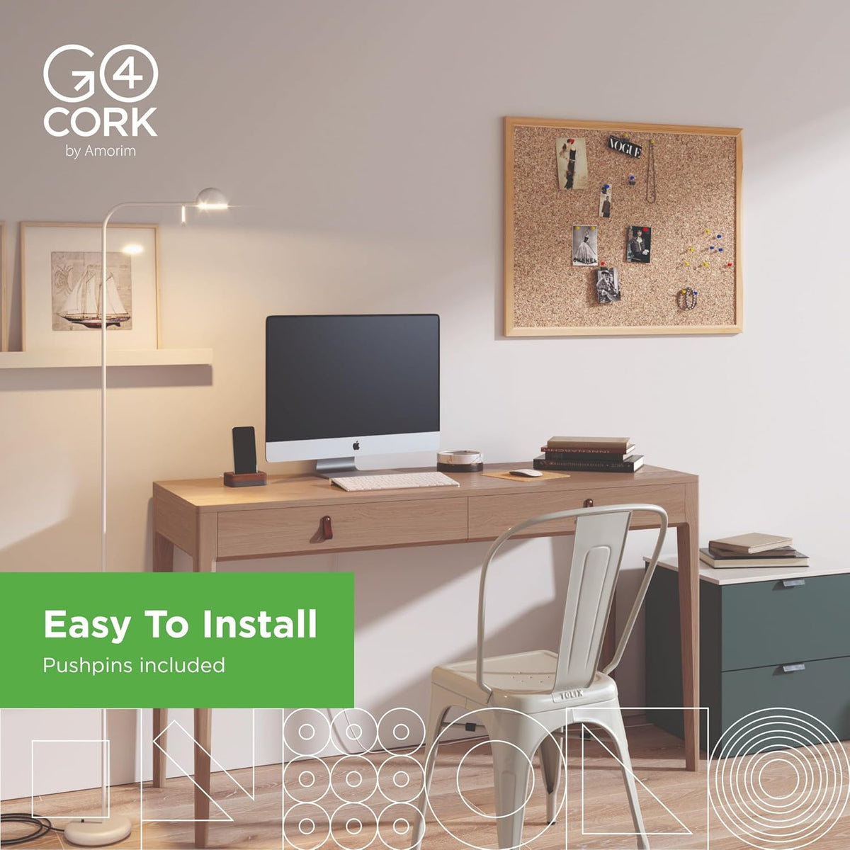 Go4Cork Framed Cork Bulletin Board - 23.6”x 15.7” | Premium Double-Sided Pine Frame Eco Cork Memoboard | Office, Home & Classroom Organization Decor | Pushpins & Set Up Accessories Included