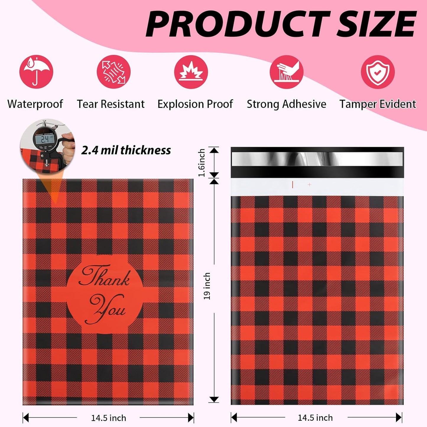 Oududianzi Large Poly Mailers 14.5x19, 50Pack Shipping Bags, Shipping Envelopes, Plastic Packaging Bags, Self-Seal Polymailers, Mailers Poly Bags for Small Business and Clothing - Red plaid