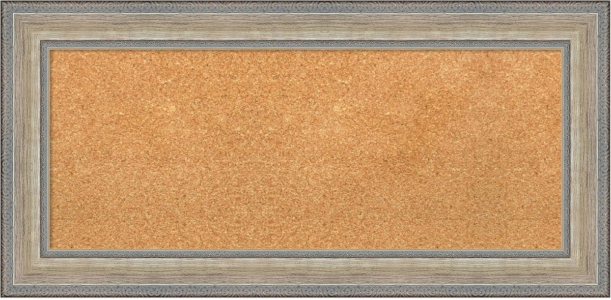 Amanti Art Natural Cork Board for Wall, 17x35 Vision Board with Silver Wood Frame, Medium Corkboard Office Decor for Home Organization, Traditional Corkboard Pinboard to Display Items for Home