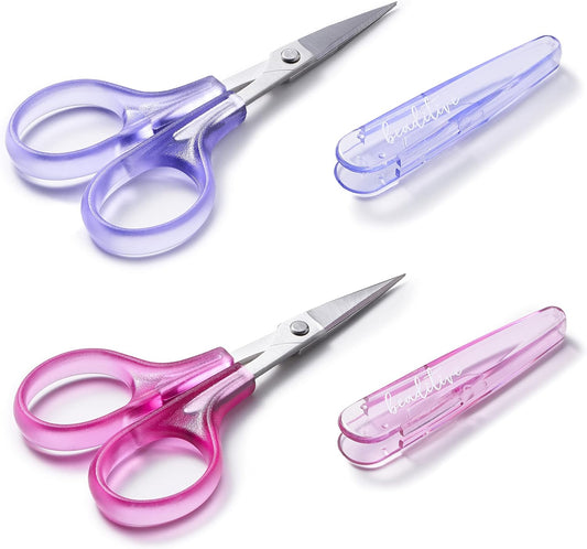 Beaditive High Precision Detail Scissors Set (2-Pc) Sharp, Fine Tips | Paper Cutting, Scrapbooking, Sewing, Crafting | Stainless Steel | Protective Cover (Jelly)