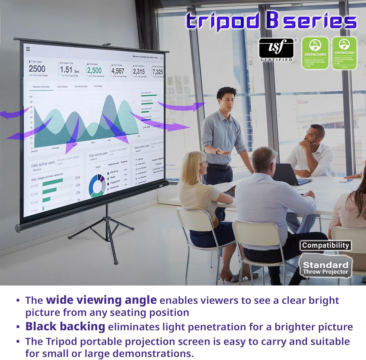 Elite Screens Tripod B, 85-INCH 1:1, Lightweight Pull Up Foldable Stand, Manual, Movie Home Theater Projector Screen, 4K / 8K Ultra HDR 3D Ready, US Based Company 2-YEAR WARRANTY, T85SB, black