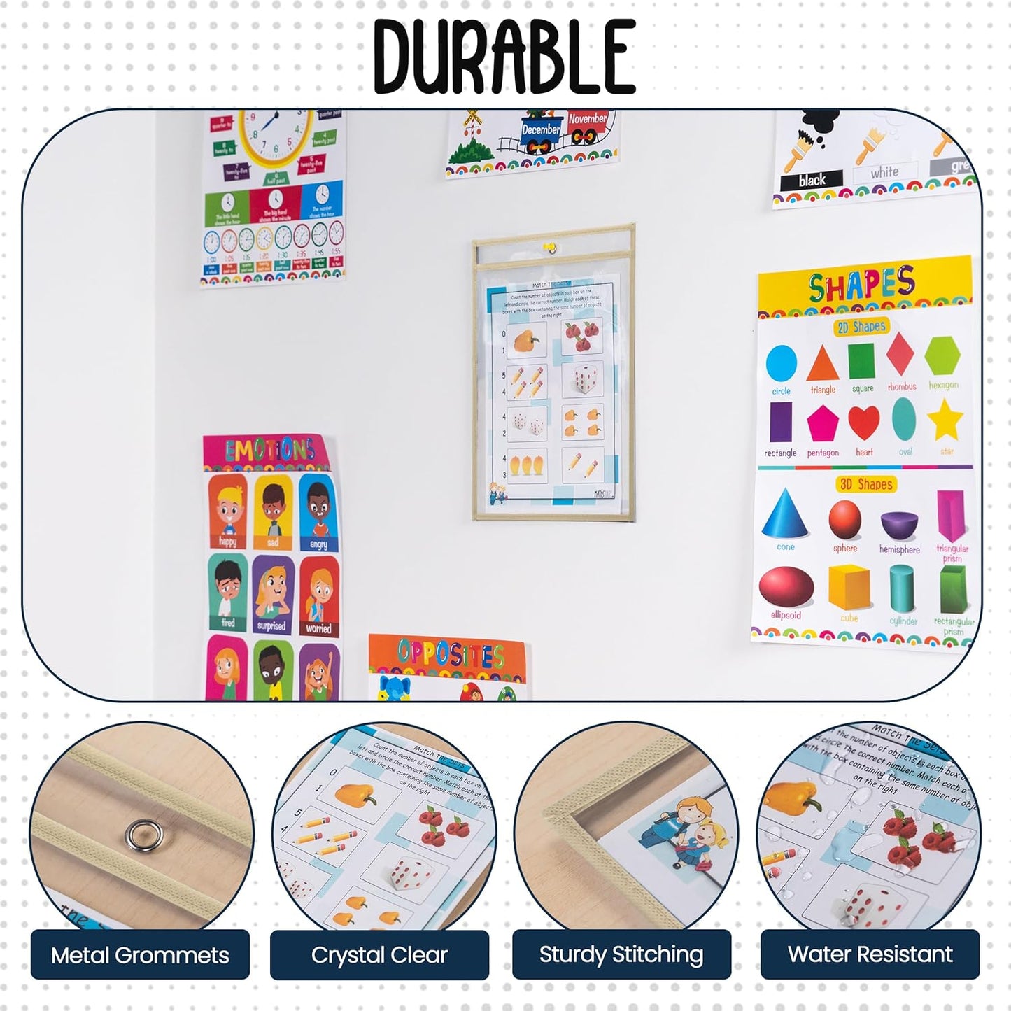 Essex Wares - 6 Pack, Cream, Durable Water-Resistant Dry Erase Pocket Document Protectors, 10" Wide x 13.5" Tall - Dry Erase Clear Plastic Sleeves - Reusable & Easy Erase Plastic Invoice Holders