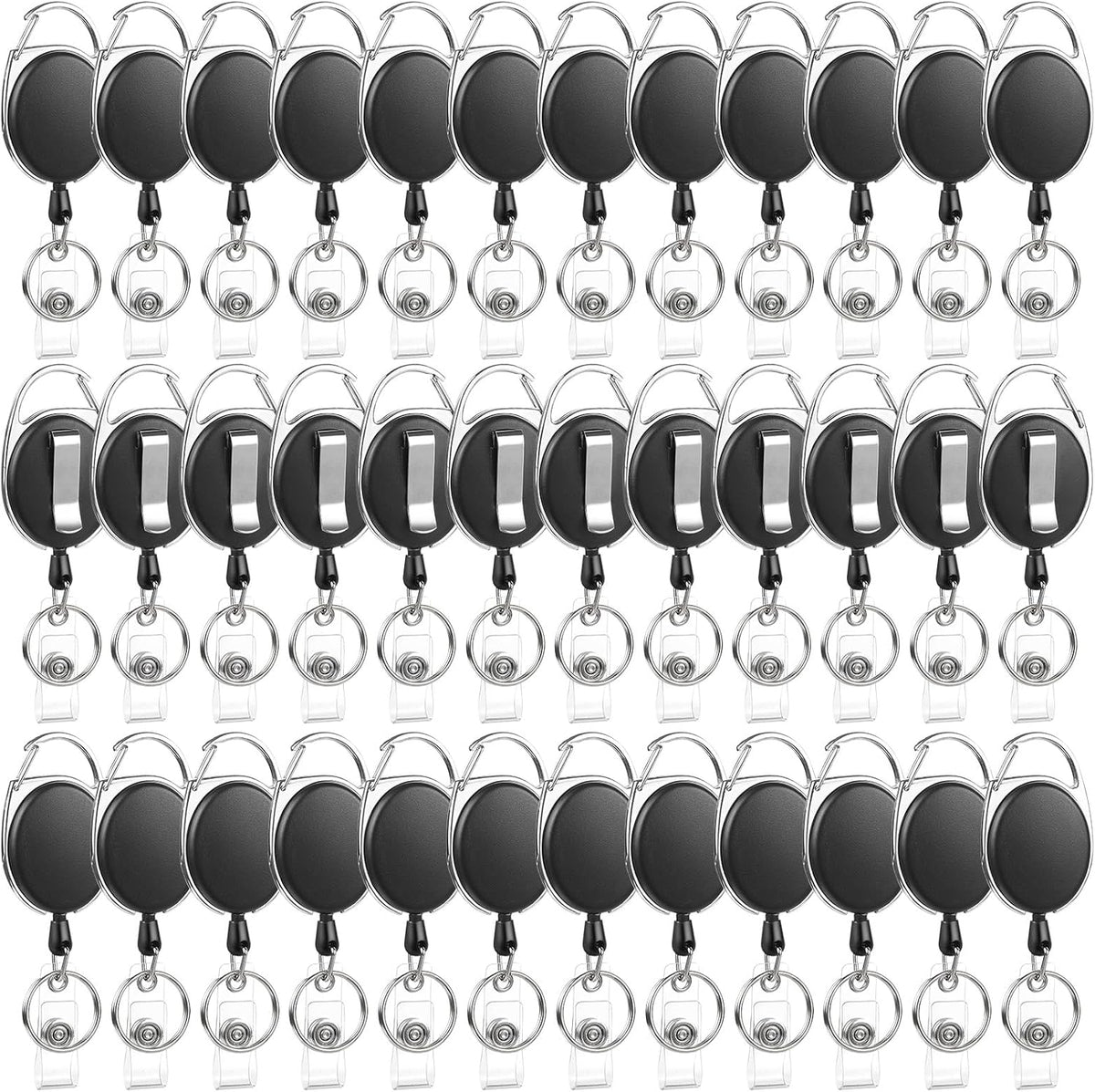 50 Pack Badge Reels Retractable ID Badge Holder with Carabiner Heavy Duty Badge Reel Clip and Key Chain for Work Office