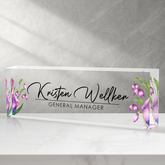 Custom Office Name Plate for Desk, Desk Name Plate Personalized, Personalized Gifts for Women, Appreciation Gifts for Employee Coworkers Boss Teacher, Office Accessories (Purple flower)