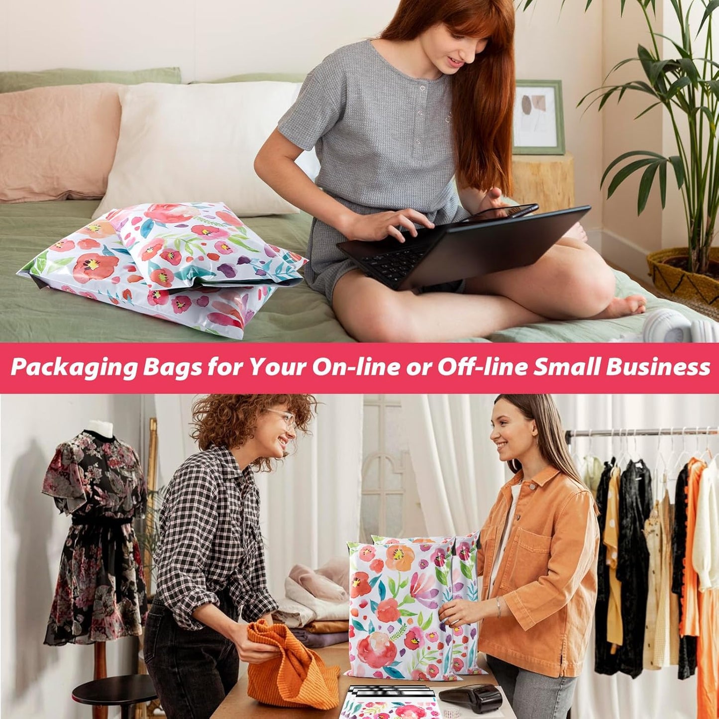 Oududianzi Poly Mailers 10X13, 50Pack Shipping Bags, Fashion Shipping Envelopes, Plastic Packaging Bags, Self-Seal Polymailers, Mailing Poly Bags for Business, Clothing (Floral)