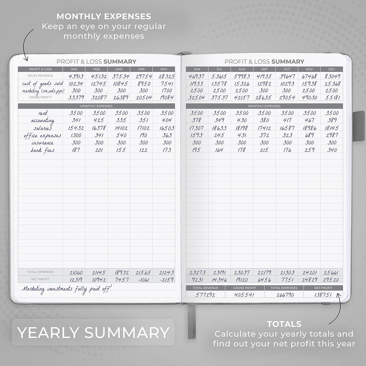Clever Fox Income & Expense Tracker – Accounting & Bookkeeping Ledger Book for Small Business – 1-Year Record Notebook, A5 (Gray)