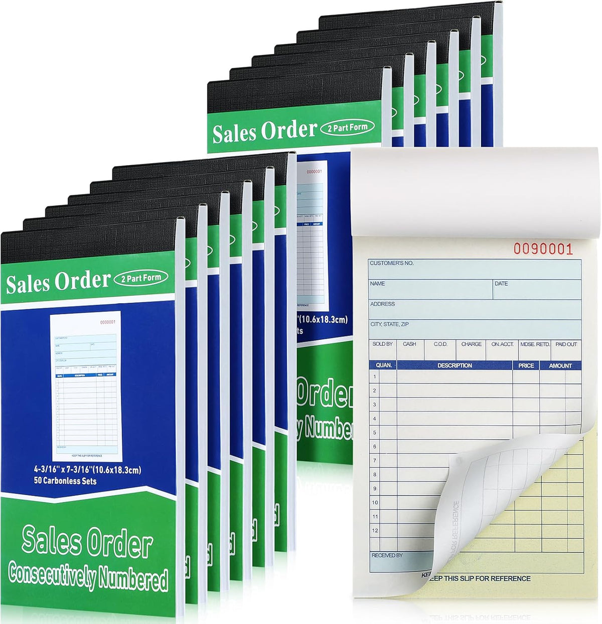 Lincia 12 Pads Sales Order Books 2 Part Carbonless (White/Canary Yellow) Receipt with Carbon Copies Cover Receipt Form Invoice 50 Sets Per Book (4.18 x 7.2 Inch/ 10.6 x 18.3 Cm)