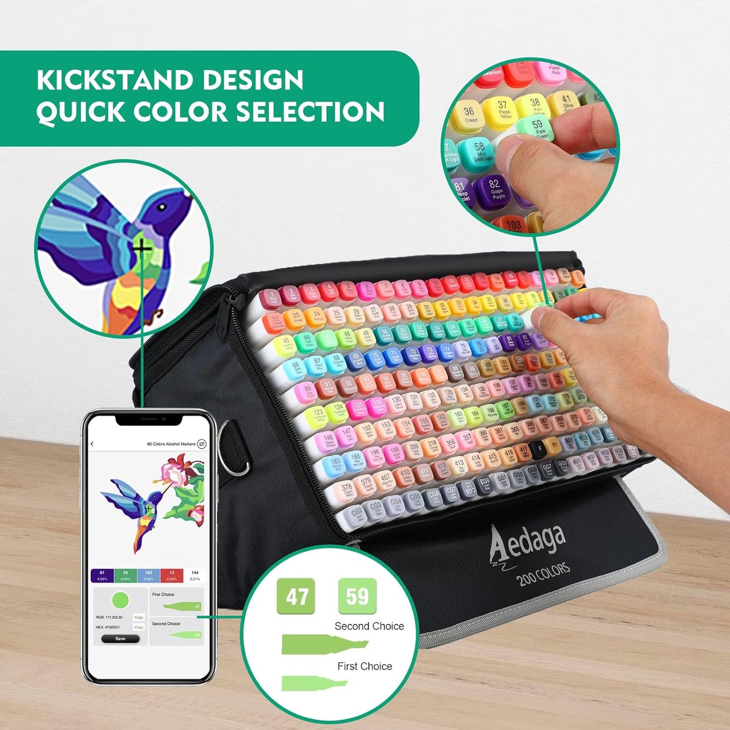 200 Colors Alcohol Markers with Free App, Dual Tip Art Marker with Kickstand Case for Artists Adults and Kids. Alcohol Based Markers for Coloring Painting Sketching and Drawing, Great Gift