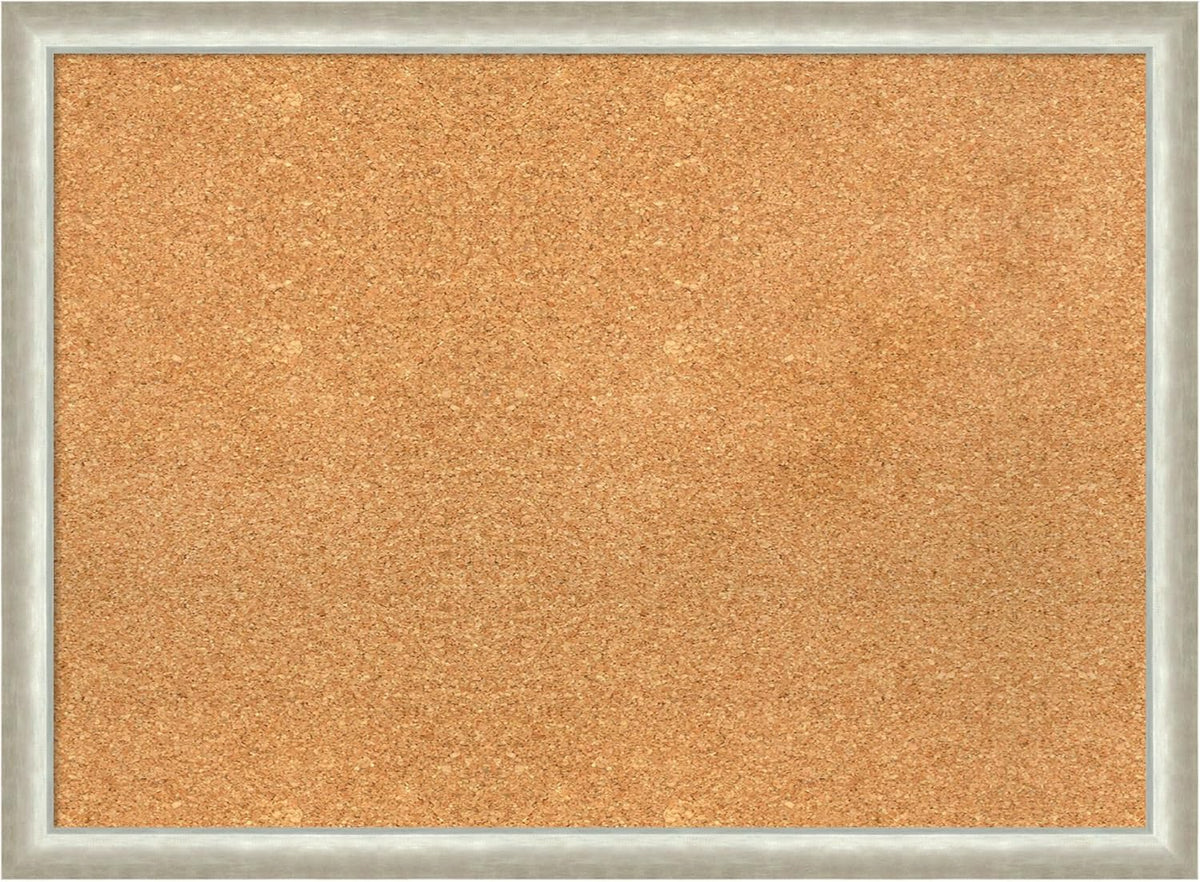 Amanti Art Natural Cork Board for Wall, 22x30 Vision Board with Silver Wood Frame, Medium Corkboard Office Decor for Home Organization, Modern Contemporary Corkboard Pinboard to display items for home