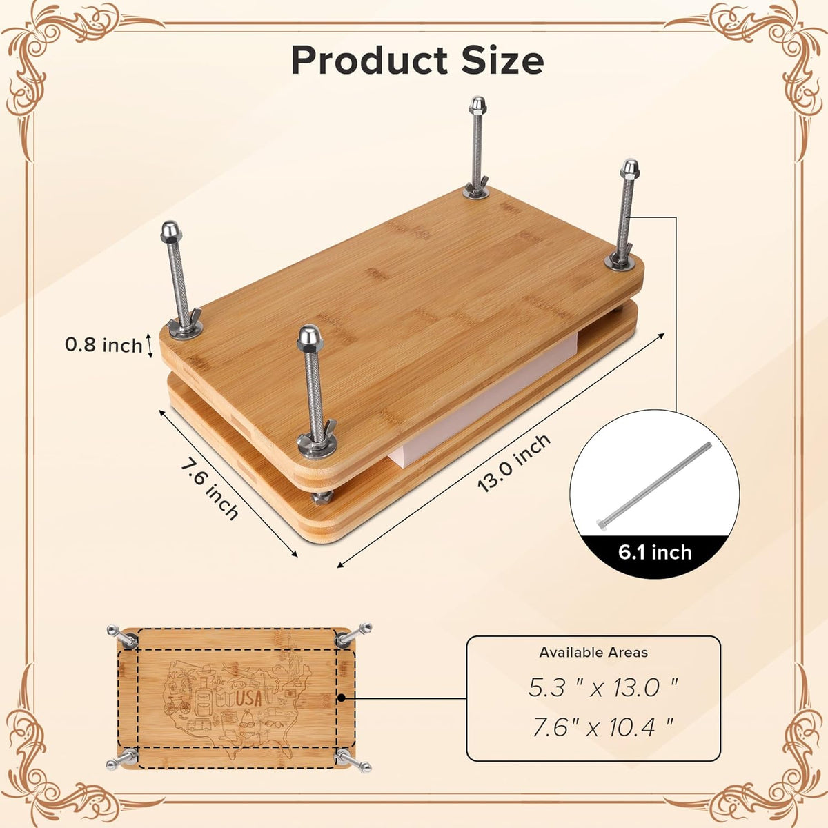 SCITROFACTORY Book Press, Portable Bamboo Bookbinding Press, Paper Press, Bookbinding Machine, 7.6 x 13 inches