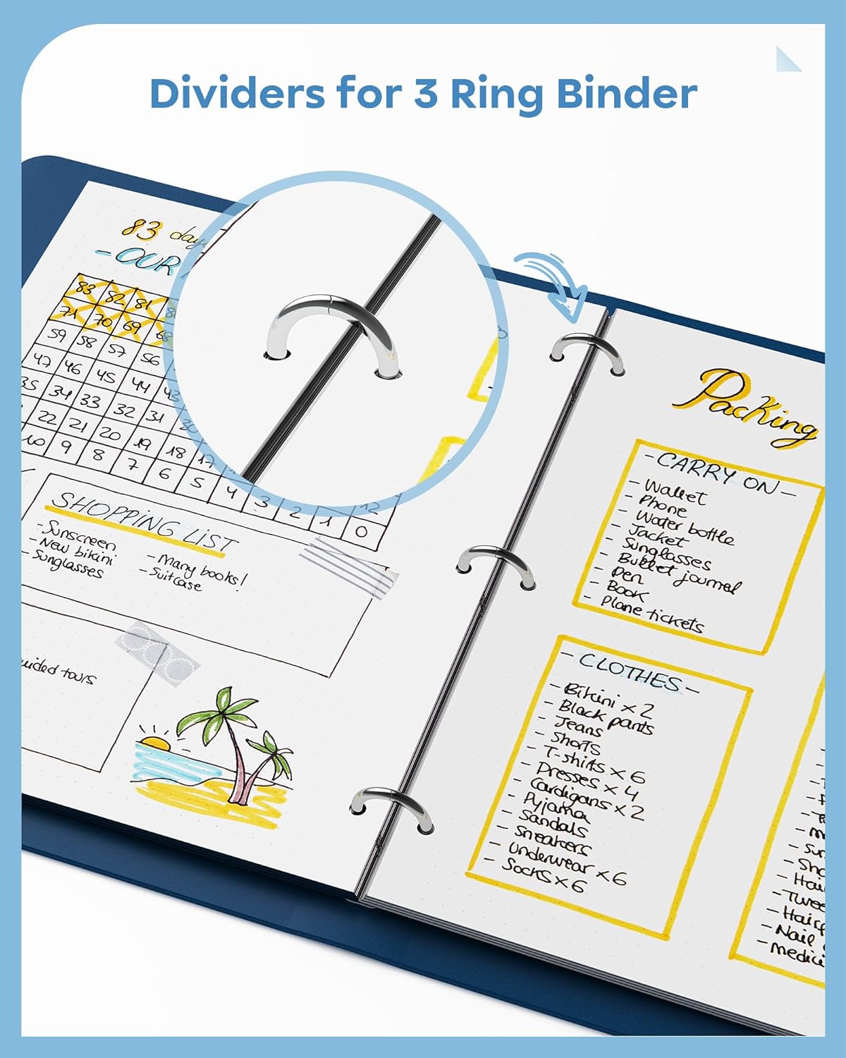 8 Tab Binder Dividers for 3 Ring Binder, 2 Set/16 Count, Thicken, Write & Erase Reusable Waterproof Plastic Binders for School & Office Files, Extra 40 Labels