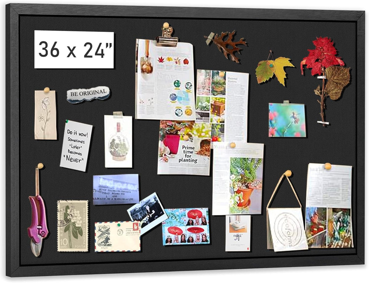 Miratino Large Bulletin Board, 36 "x 24" Black Cork Boards for Walls with Frame, Pin Display Board Vision Board for Home School Office Decor