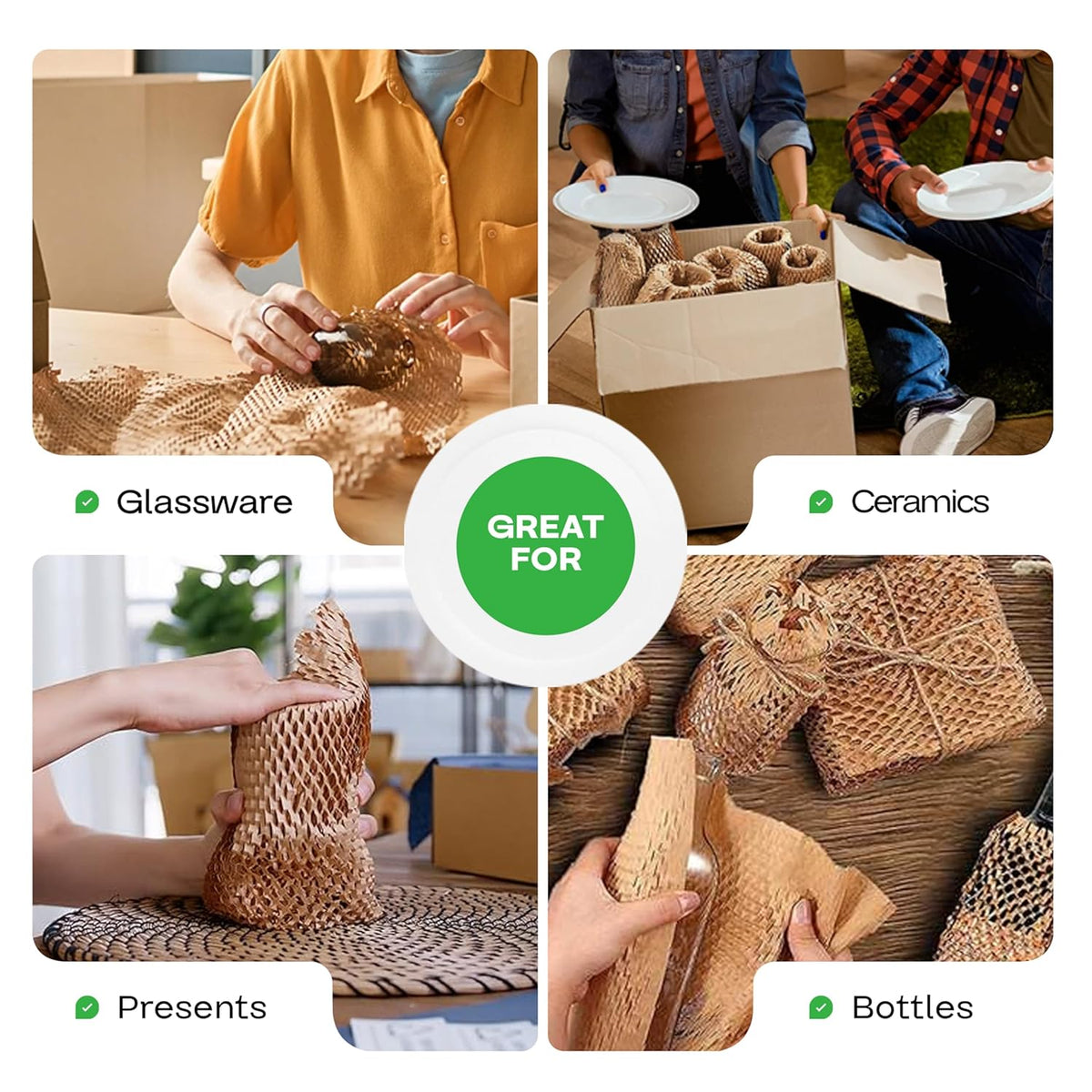 IDL Packaging 20" x 1400' Honeycomb Kraft Packing Paper Roll – Eco-Friendly USA-Made Wrap for Shipping, Moving & Storage - Bubble Wrap Alternative with Innovative Interlocking Slit Design