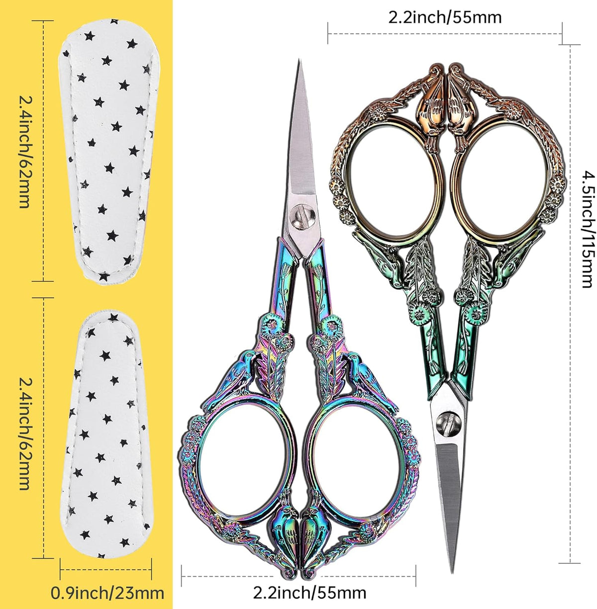 Small Embroidery Scissors with Cover -Cute and Comfortable handles with Sturdy and Sharp Tips for Precise Cutting, Perfect Size for Keeping in Your Sewing and Craft Supplies Kit