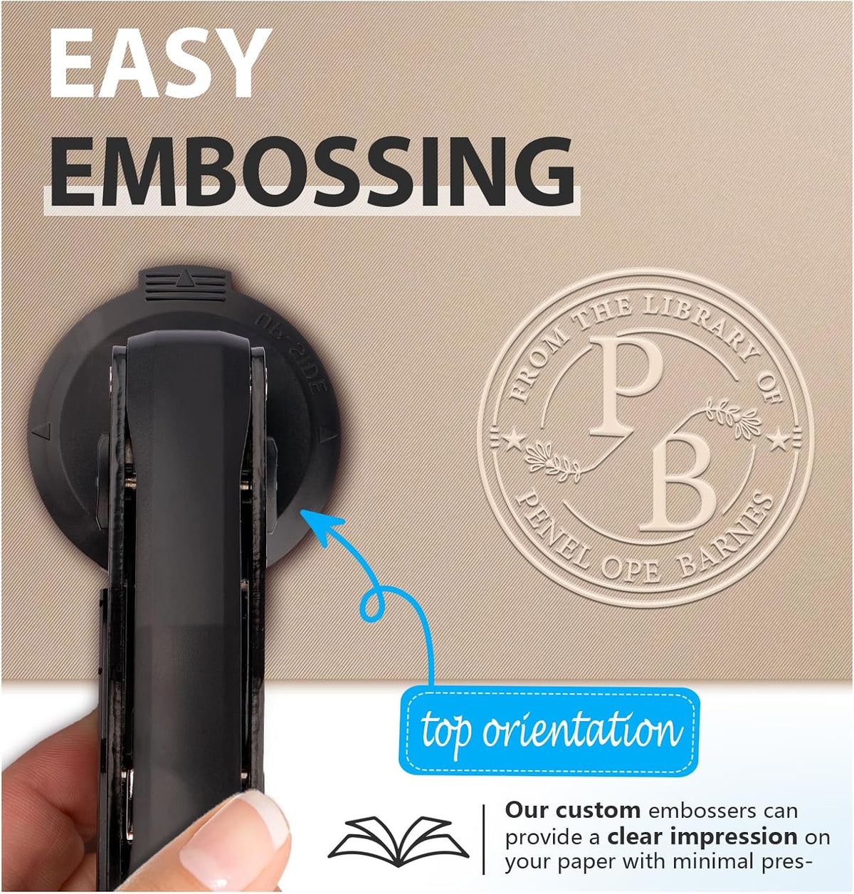 Custom Book Embosser | Personalized Library Embosser | Initials Stamp | from The Library of Self Ink Stamps(Initials 4)