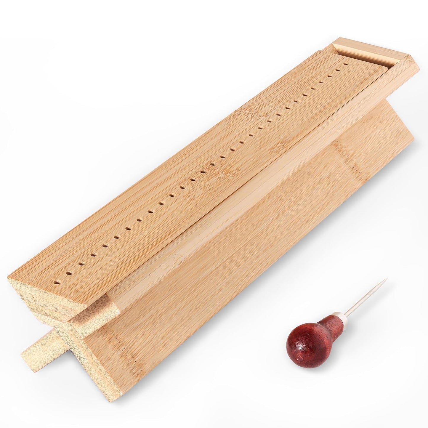 Bamboo Book Binding Cradle with an Awl, Wood Bookbinding Punching Cradle with Piercing Guide, Polished Smooth Surface, Sturdy and Durable, Easy to Use Guide