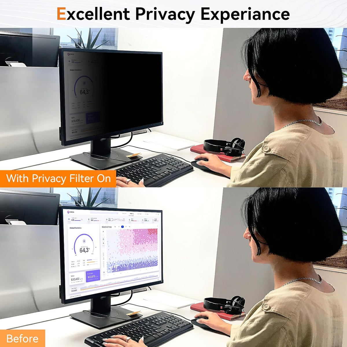 [2 Pack] 27 Inch Computer Privacy Screen for 16:9 Aspect Ratio Widescreen Monitor, Eye Protection Anti Glare Blue Light Computer Monitor Privacy Filter, Removable Anti-Scratch 27in Protector Film