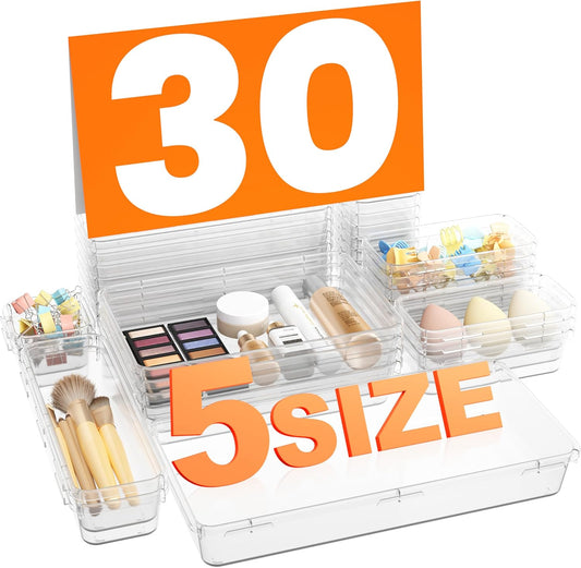 【Military Grade】 Drawer Organizer, 【𝟱𝗦𝗶𝘇𝗲】 Clear Makeup organizer, 【Holds 177 Items】 Bathroom Organizers and Storage, Plastic Desk Organizer Divider, Organizer Bins for Office Vanity A-LUGEI