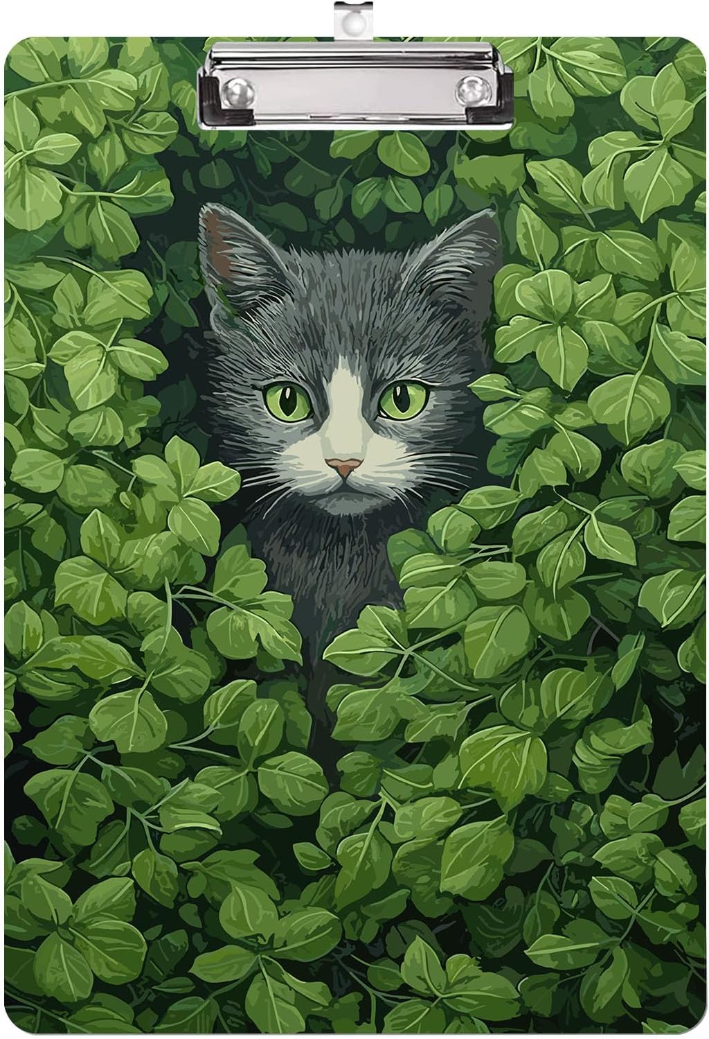 Black Cat Clipboard,Decorative Plants Acrylic Clipboard with Low Profile Metal Clip for Office,School,Teachers,Students Standard Letter Size 9x12.5