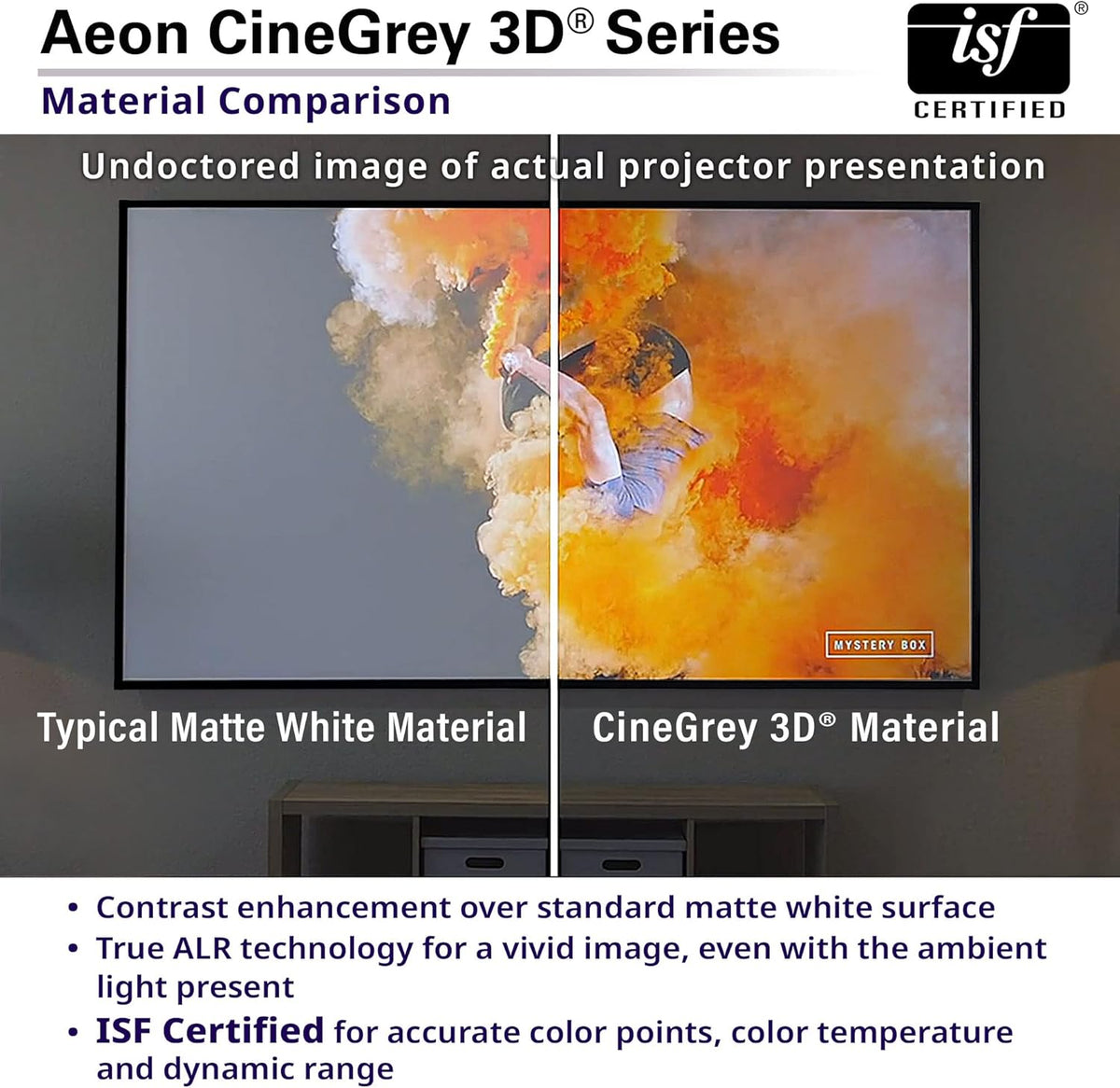Elite Screens 110 inch CLR/ALR Projector Screen 16:9 4K, Standard Throw Projection, Edge Free Ambient Light Rejecting Fixed Frame Grey for Indoor Movie Screen Home Theater - Aeon CineGrey 3D AR110DHD3