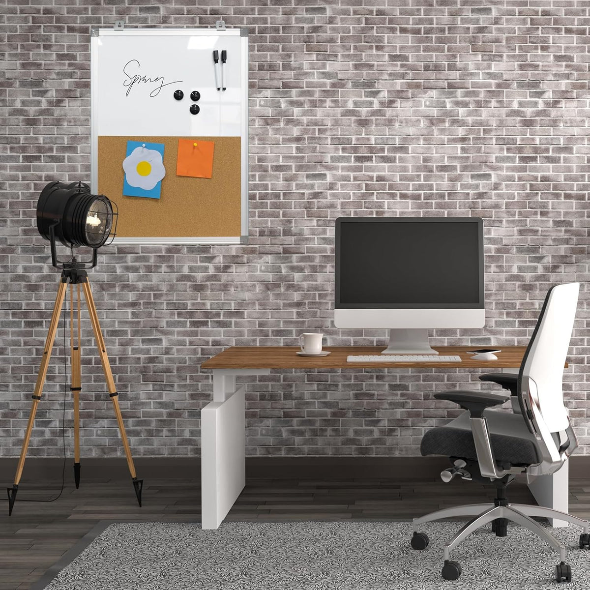 Combination Writeboard 24"x 18" Magnetic Whiteboard & Cork Board Aluminium Frame Dry Erase Board Bulletin Board Wall Mounted Memo Message