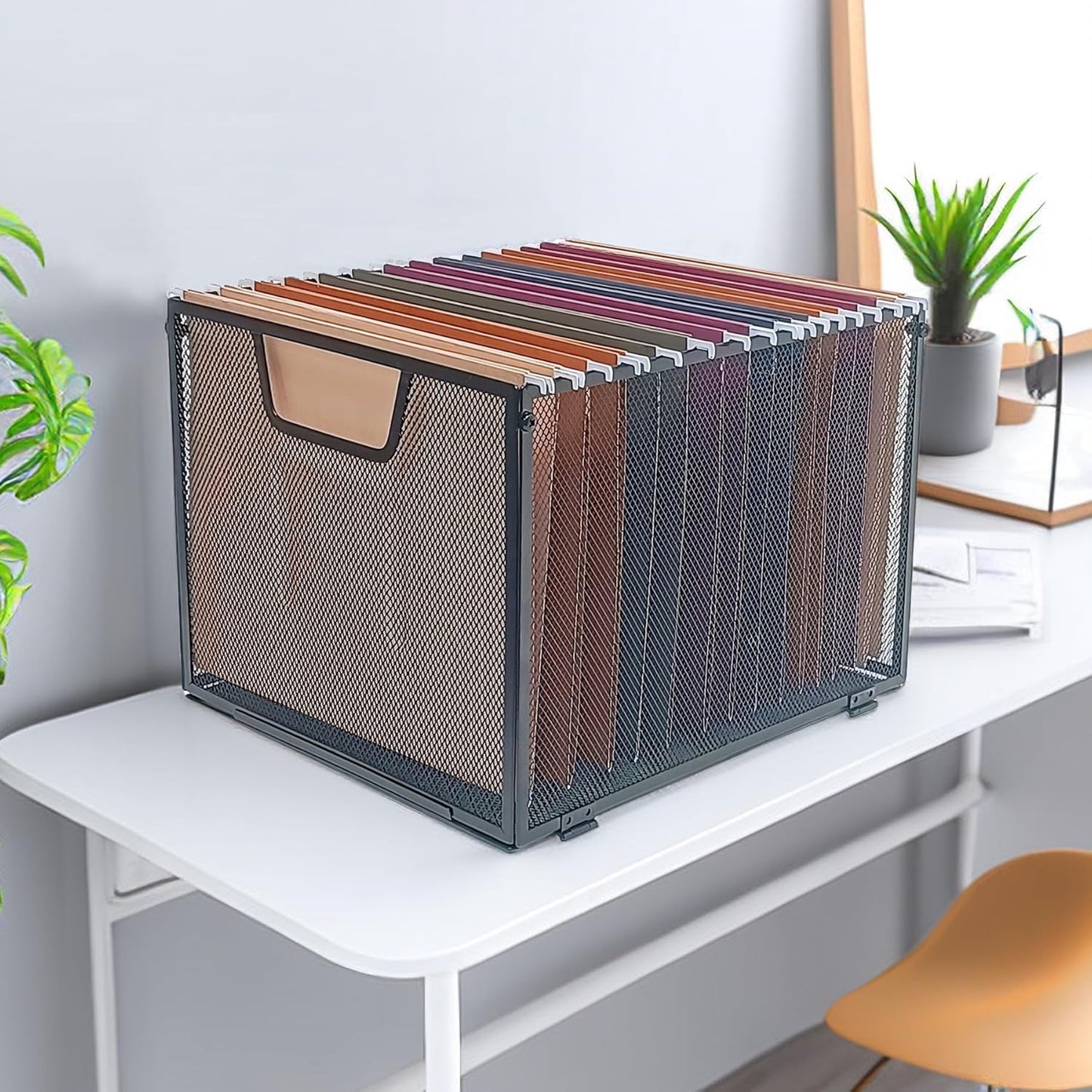 Metal Mesh File Baskets,Hanging File Folder Organizer,Office File Box,Letter Size,Black (2)