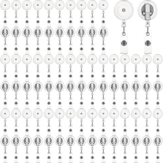 Fulmoon 100 Pcs Translucent Retractable Badge Reels Round ID Badge Holders Nursing Name Reels with Swivel Alligator Clip and Vinyl Card Strap for Nurses Volunteer Students Teachers(Translucent Clear)