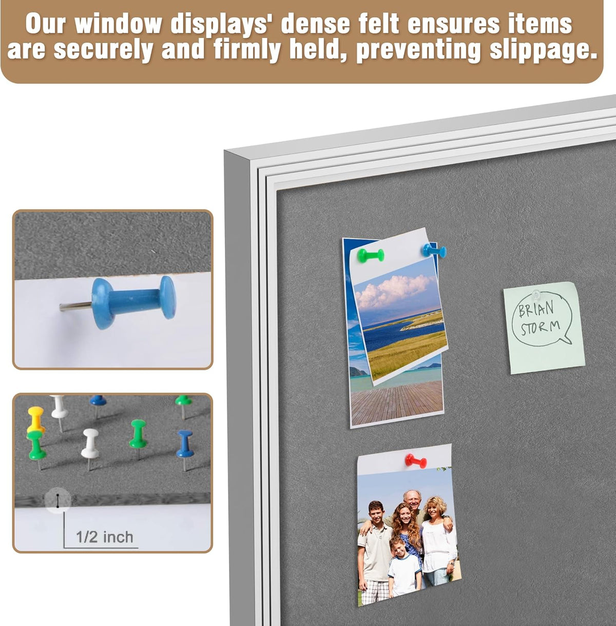48"x34" Enclosed Bulletin Board, Outdoor Lockable Weather-Resistant Aluminum Cork Noticeboard for School & Office, Silver Frame w/Grey Flet