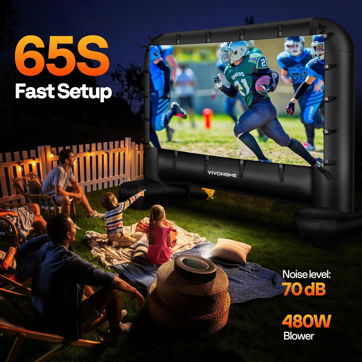 VIVOHOME 20 FT Inflatable Projector Screen for Outside, Blow Up Movie Screen Outdoor Use, Mega Large TV Screen with Carry Bag for Backyard, Tube Leg Support