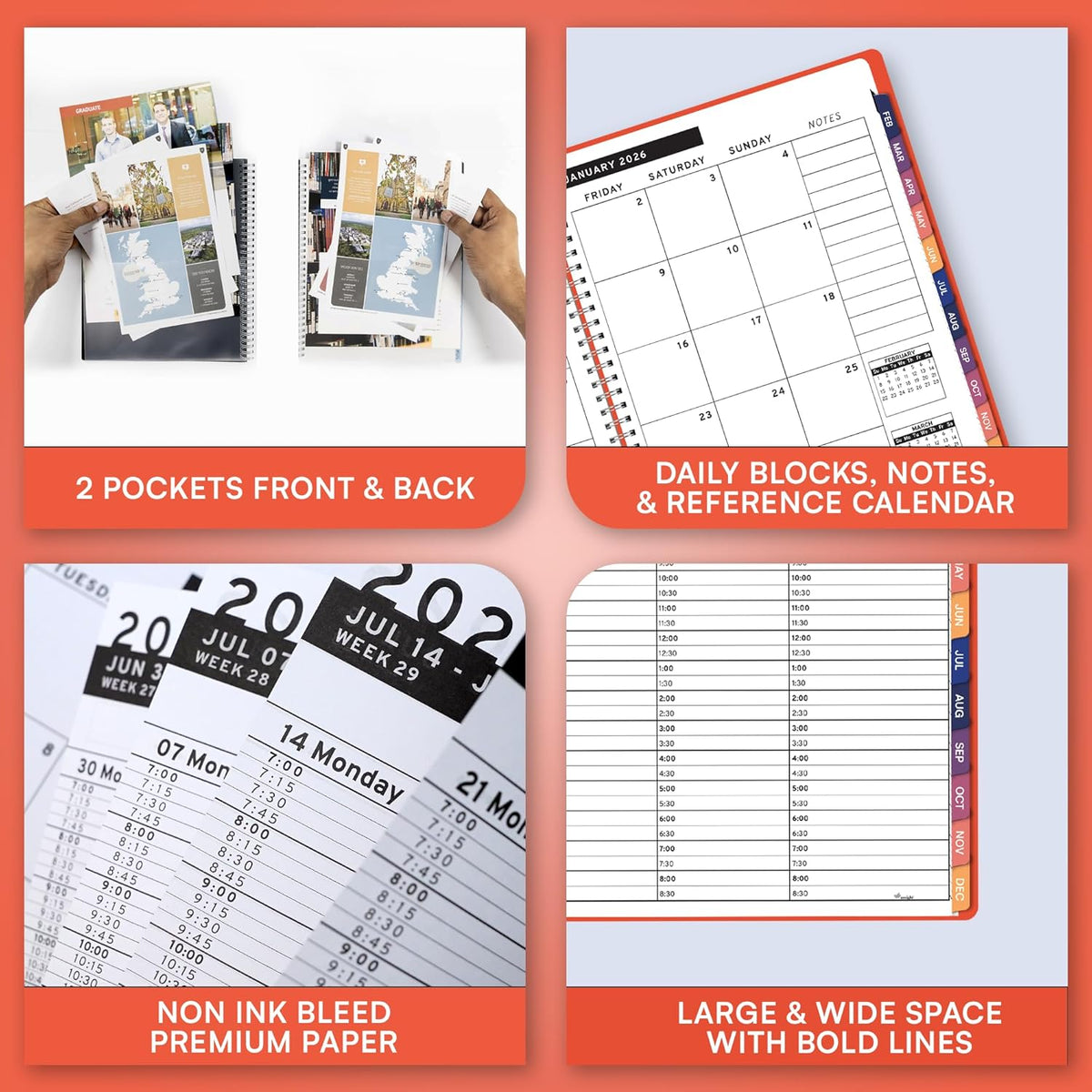 Ensight 2026 Appointment Book & Planner Ensight 6.5 x 8.5 inches Large Tabbed Daily Hourly Weekly Planner Schedule Book 30 Minute time Slots Business & Personal Planner Jan 2026 Dec 2026 Peach