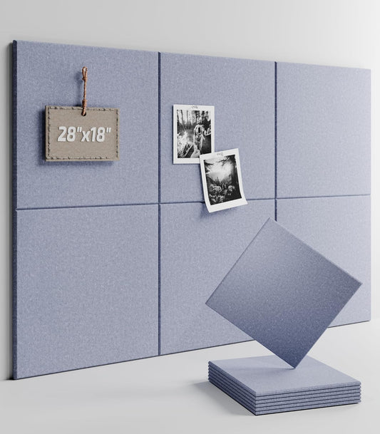 Felt Bulletin Board Tiles -28"x18" Cork Board Alternative for Office Decor, Push Pin Board Wall Organizer 6-Pack -Soft Periwinkle